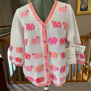 NWT Design Options L Pig Piggy Farm Sweater Cardigan Mother’s Day Gift